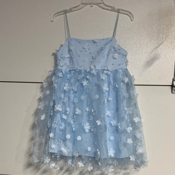 ALTARD STATE AURORA BLUE FLORAL MESH BABYDOLL DRESS SMALL - Picture 2 of 7